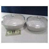 (2) CORNING Oval 10" Covered Casserole Dishes EXC