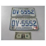 Matching Pair DV Colorado License Plates
