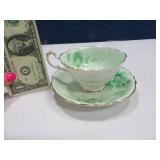 Vtg Green Rose PARAGON England Cup&Saucer