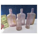 (5) Antique DugOut Purple Bottles
