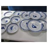(12) Blue/White Carp~Fish Plates & Bowls Oriental