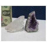 (2) Purple Amethyst & Clear Crystal 4"ish Rocks