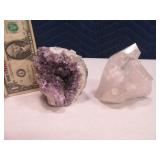 (2) Crystal & Purple Amethyst 4" Rocks Gemstones