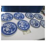 (8) Blue & White WILLOW Bird Themed Plates