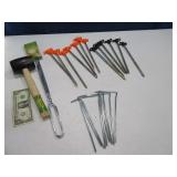 Lot Camping Tent Stakes w/ Mallet & New Forks
