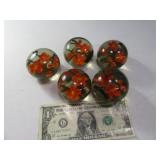 (5) 2.5" Glass Paperweight w/ Oriental Flower Look