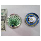 (2) Design 4" Paperweights Peacock & Design
