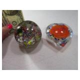 (2) Glass Paperweights w/ Inserts Marked?