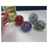 (4) 2"ish Glass Paperweights w/ Inserts