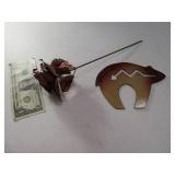 (2) Metal SouthWest 6" Bear & Rose Flower