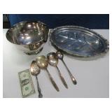 SilverPlated Lot...Tray w/ NoLeg~Bowl~Flatware