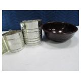 (3) Vtg 9" Pottery Mix Bowl & Two Sifters modern