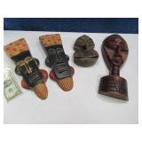 (4) FaceType Unique Wood Wall Carvings Art Decor