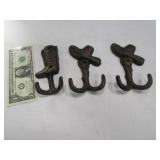 (3) Cowboy Themed 5" Cast Metal Coat~Hat Wall Hook