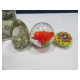 (3) Modern Glass Paperweights w/ inserts
