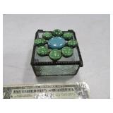 3" ColoredRock Top Glass Trinket Intricate Box