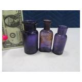 (3) Antique 4"ish Purple Bottles