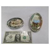 (2) Pretty SceneFilled Paperweights detailed 4"