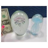 (2) Neat larger 6"/5" Paperweights Octopus Inside