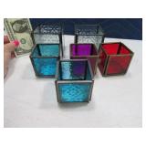 (6) Colored Fancy Glass 3"/2" CandleType Holders