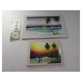 (2) Handpainted ArtistSigned Tiles Beach Scene