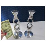 Pair 9" Alumium Funky Candle Holders Modernistic