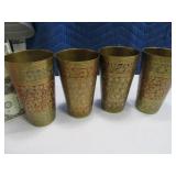 (4) Brass Enscribed 5.5" Glass Tumbler SET