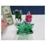 (3) Beautiful Pink/Green Art Glass 4" Accent Piece