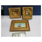 (3) Small Oil-Look Framed 8" Pictures Accent