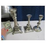 (3) modern Beautiful Pewter Candle Holders 8"ish
