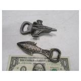 (2) Figural Metal Airplane~Fish 4" Bottle Openers