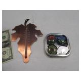 (2) Copper Leaf Thermometer & 4pc Kitchen Magnets