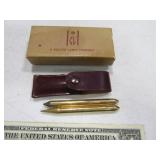 mini Vtg 2.5" GoldTone Pen/Pencil Set in sleeve uq