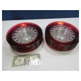 (14) Glass RUBY RED Edged 8" Plates Vtg EC