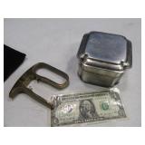 (2) Brass Wine Cork Remover & 4" Metal Stash Box