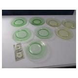 (7) 8" Depression Type Glass Green/Yellow Plates