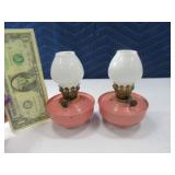 Pair 5" Unique Metal/Glass Oil Type Lamps