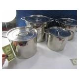 4pc Stainless Steel 555 Stockpots w/ Lids 13" Nest