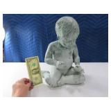 13" Brass Pond/Fountain Child w/ Frog Figurine