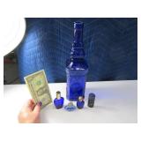 (5) glass Cobalt Blue Vtg Bottles perfume etc