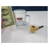 (2) mini A&W Glass Mug & 3" Corn Cob Pipe