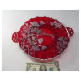 Vtg 40th Anniversary Glass RUBY RED 10" Platter