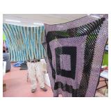 (2) Nice Handsewn Afghan Blankets Blk/Green