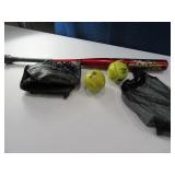 Lot Softball Bat  & EASTON Glove & Balls
