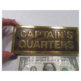 CAPTAINS QUARTERS Wood/Brass Door Sign Plaque
