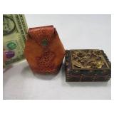 (2) Neat  Leather Coin Bag Keychain & Intricate Bx