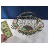 Detailed 11" Metal Handled Basket w/ Flowers