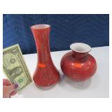 (2) German Funky MidCentury Art Glass Red Vases