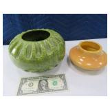 (2) MidCentury Retro Pottery Vases Green/Yellow