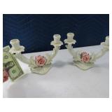 Marked Pottery 10" Candle Sticks w/ Flowers Delict